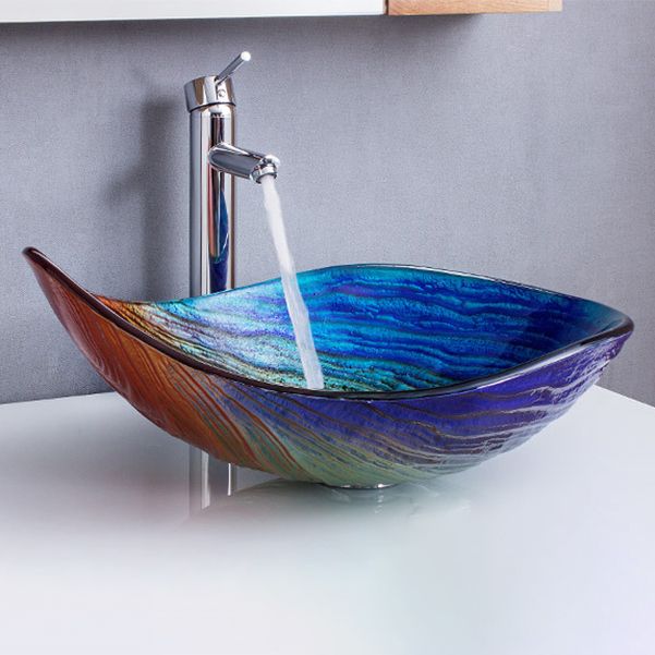 Creative Glass Vessel Sink Specialty Vessel Bathroom Sink with Pop-Up Drain Clearhalo 'Bathroom Remodel & Bathroom Fixtures' 'Bathroom Sinks & Faucet Components' 'Bathroom Sinks' 'bathroom_sink' 'Home Improvement' 'home_improvement' 'home_improvement_bathroom_sink' 1200x1200_672dba68-3071-4e90-891a-d80603bcab98