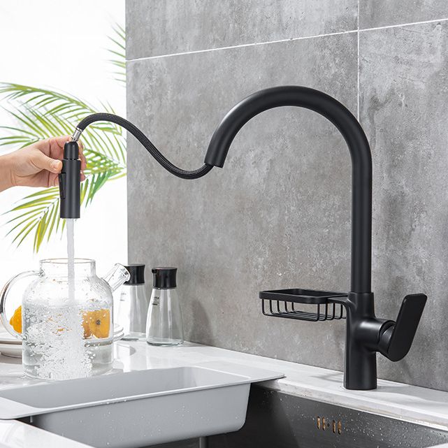 Pull Down Water Filler Single Handle Kitchen Faucet with Soap Basket Clearhalo 'Home Improvement' 'home_improvement' 'home_improvement_kitchen_faucets' 'Kitchen Faucets' 'Kitchen Remodel & Kitchen Fixtures' 'Kitchen Sinks & Faucet Components' 'kitchen_faucets' 1200x1200_6751b8f7-1105-47b5-9927-27a4b52f9380