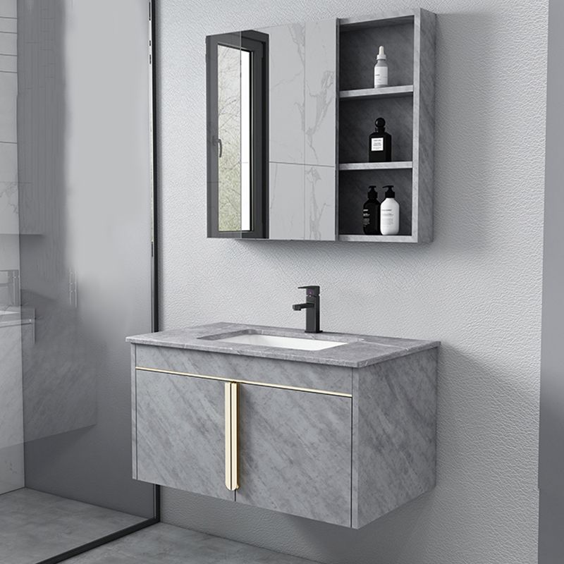 Glam Sink Vanity Wall-Mounted 2 Doors Rectangle Single Bathroom Sink Vanity with Mirror Clearhalo 'Bathroom Remodel & Bathroom Fixtures' 'Bathroom Vanities' 'bathroom_vanities' 'Home Improvement' 'home_improvement' 'home_improvement_bathroom_vanities' 1200x1200_6752f92c-ed15-4ca3-b5b3-20aa9b2005c2