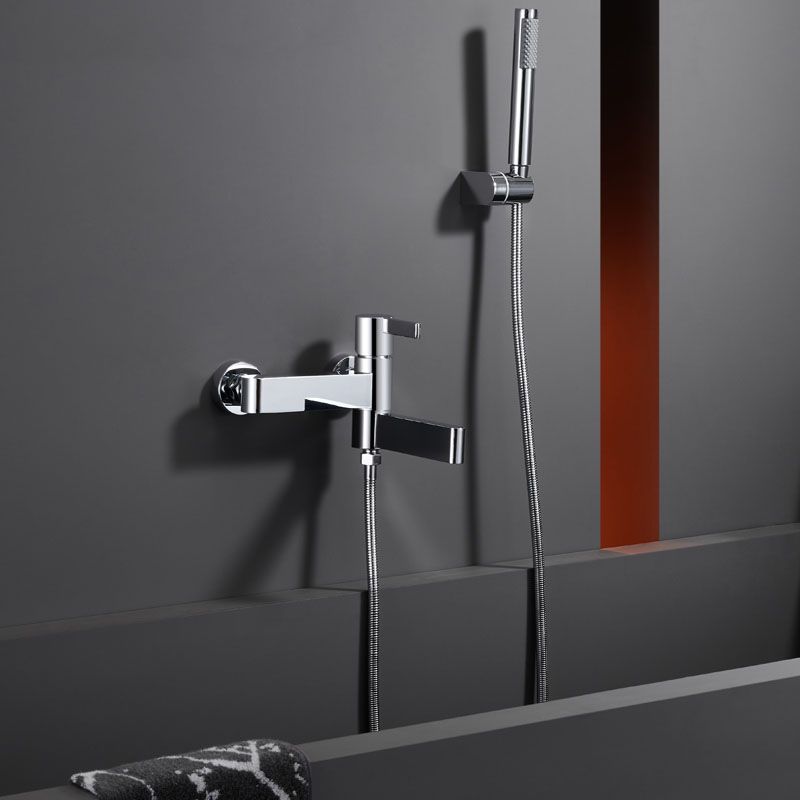 Contemporary Chrome Bath Faucet Trim Swivel Wall Mounted with Hand Shower Clearhalo 'Bathroom Remodel & Bathroom Fixtures' 'Bathtub Faucets' 'bathtub_faucets' 'Home Improvement' 'home_improvement' 'home_improvement_bathtub_faucets' 1200x1200_6757cd63-4954-46c4-bc3b-f8a2faf48b56