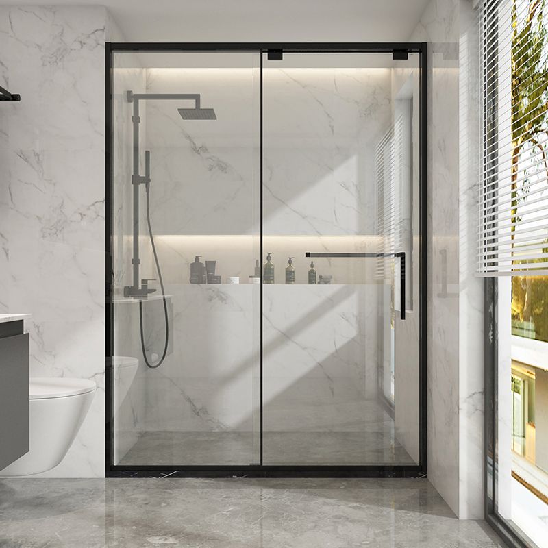 Black Stainless Steel Narrow Frame Semi Frameless Single Swing Shower Door Clearhalo 'Bathroom Remodel & Bathroom Fixtures' 'Home Improvement' 'home_improvement' 'home_improvement_shower_tub_doors' 'Shower and Tub Doors' 'shower_tub_doors' 'Showers & Bathtubs' 1200x1200_67730a6e-84f2-4fc2-bbbb-870caa538c1b