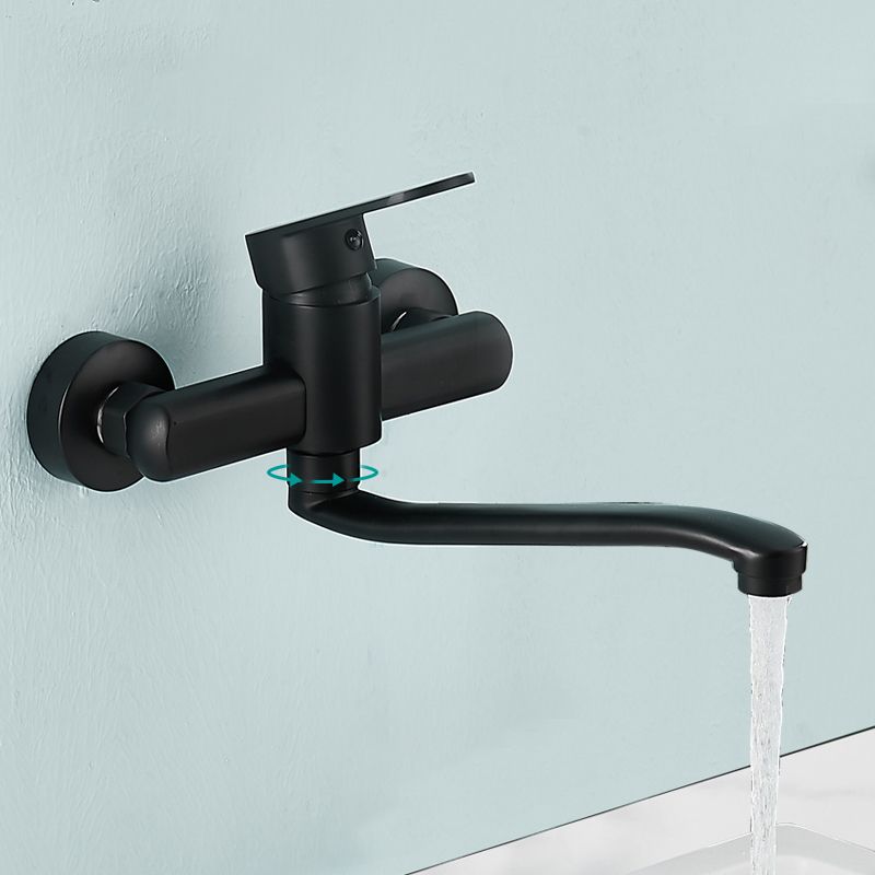Low Arc Tub Filler Black Swivel Single Lever Handle Wall-Mounted Copper Tub Filler Clearhalo 'Bathroom Remodel & Bathroom Fixtures' 'Bathtub Faucets' 'bathtub_faucets' 'Home Improvement' 'home_improvement' 'home_improvement_bathtub_faucets' 1200x1200_67935edb-a368-4f17-95fe-4913aef6e132