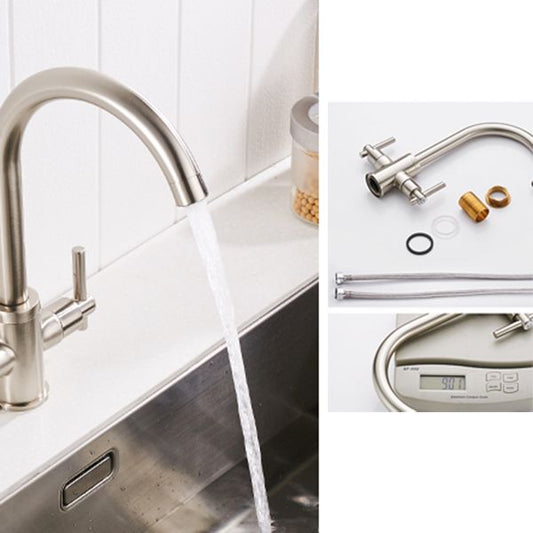 Contemporary Double Handle Kitchen Faucet High Arch Water Filler in Chrome Clearhalo 'Home Improvement' 'home_improvement' 'home_improvement_kitchen_faucets' 'Kitchen Faucets' 'Kitchen Remodel & Kitchen Fixtures' 'Kitchen Sinks & Faucet Components' 'kitchen_faucets' 1200x1200_6796a36b-943f-4671-ad80-198b8716a40e