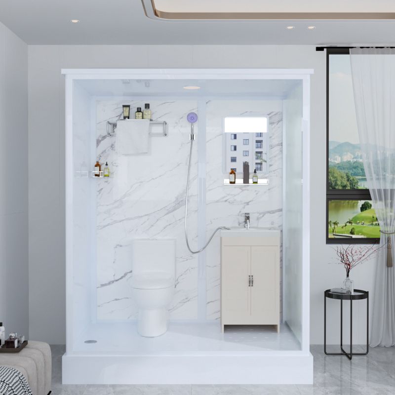 Framed Tempered Glass Shower kit with Base Included Framed Shower Stall in White Clearhalo 'Bathroom Remodel & Bathroom Fixtures' 'Home Improvement' 'home_improvement' 'home_improvement_shower_stalls_enclosures' 'Shower Stalls & Enclosures' 'shower_stalls_enclosures' 'Showers & Bathtubs' 1200x1200_67afe0af-7fbe-4401-9b48-cbc4c917976a