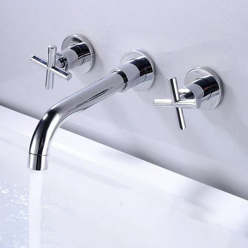 Modern 1 or 2-Handle Bathroom Sink Faucet Circular Wall Mounted Bathroom Faucet. Clearhalo 'Bathroom Remodel & Bathroom Fixtures' 'Bathroom Sink Faucets' 'Bathroom Sinks & Faucet Components' 'bathroom_sink_faucets' 'Home Improvement' 'home_improvement' 'home_improvement_bathroom_sink_faucets' 1200x1200_68785301-9607-4751-b945-7633d8c2f63f