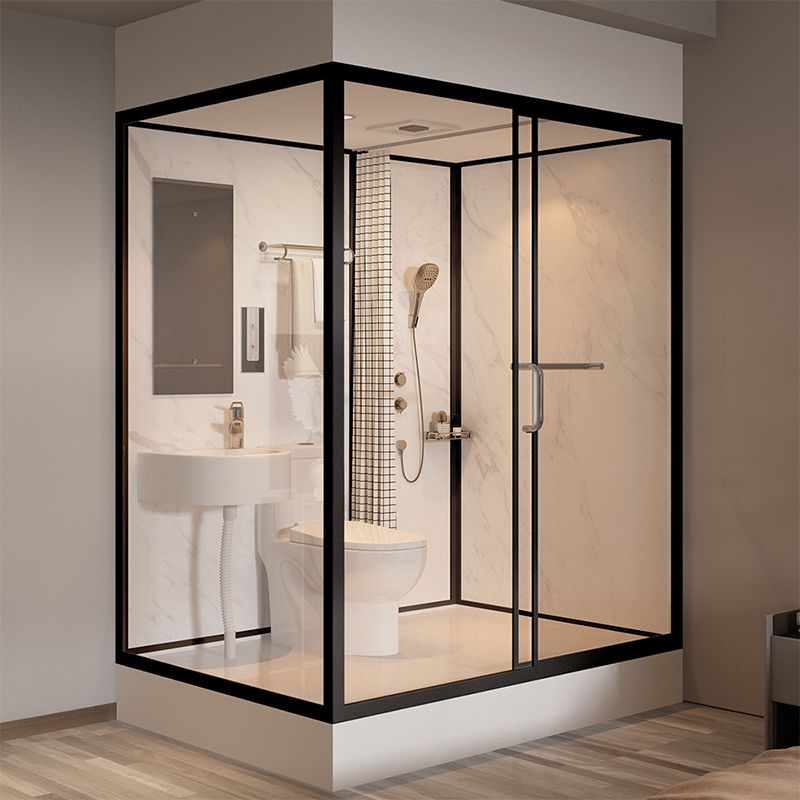 Single Sliding Shower Stall Rectangle Shower Stall with Rain Shower and Light Clearhalo 'Bathroom Remodel & Bathroom Fixtures' 'Home Improvement' 'home_improvement' 'home_improvement_shower_stalls_enclosures' 'Shower Stalls & Enclosures' 'shower_stalls_enclosures' 'Showers & Bathtubs' 1200x1200_68b932f1-e676-477a-9fb1-a605943ab77b