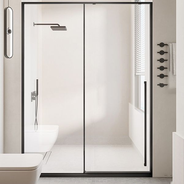 Semi Frameless Single Sliding Shower Door Tempered Glass Shower Door Clearhalo 'Bathroom Remodel & Bathroom Fixtures' 'Home Improvement' 'home_improvement' 'home_improvement_shower_tub_doors' 'Shower and Tub Doors' 'shower_tub_doors' 'Showers & Bathtubs' 1200x1200_68cdd610-6964-4c11-84bb-8f484ef97cec