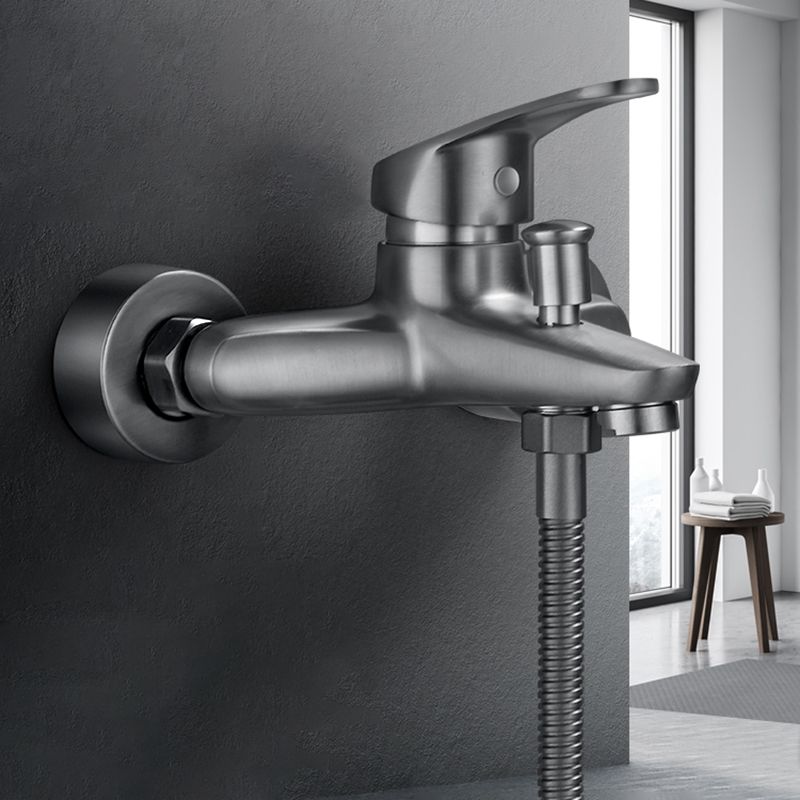 Tub Filler Wall Mount Handshower Single Lever Handle 2 Holes Low Arc Tub Faucet with Hose Clearhalo 'Bathroom Remodel & Bathroom Fixtures' 'Bathtub Faucets' 'bathtub_faucets' 'Home Improvement' 'home_improvement' 'home_improvement_bathtub_faucets' 1200x1200_68e2a3f8-1bf5-44bd-92c4-7c97486a9515
