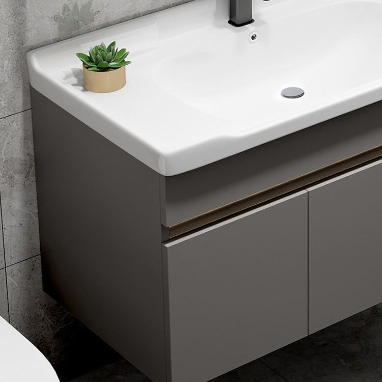 Scratch Resistant Bath Vanity Grey Drawers Wood Frame Mirror Wall Mount 2 Doors Vanity Clearhalo 'Bathroom Remodel & Bathroom Fixtures' 'Bathroom Vanities' 'bathroom_vanities' 'Home Improvement' 'home_improvement' 'home_improvement_bathroom_vanities' 1200x1200_69120fa8-597f-42e4-a849-d9c393806088