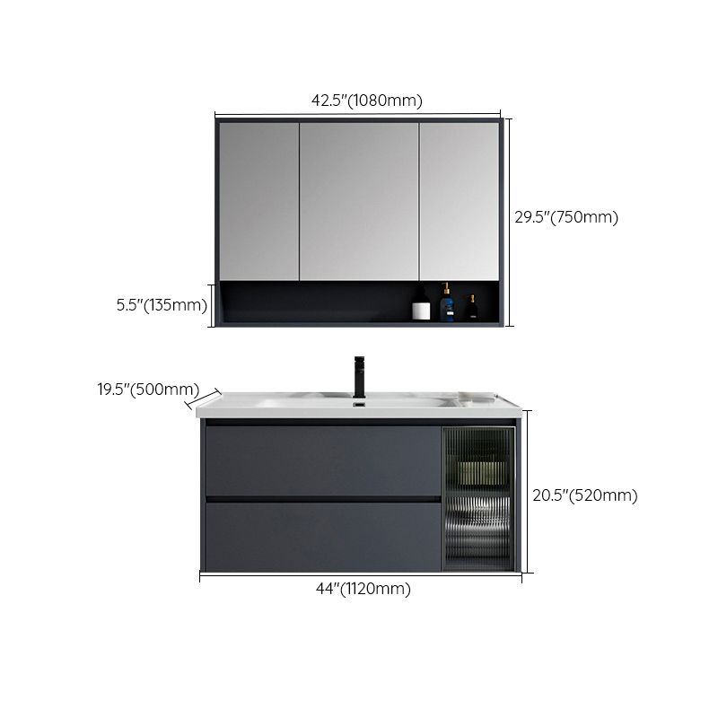 2 Drawers Vanity Mirror Single Sink Wall Mount Rectangle Bathroom Vanity with Door Clearhalo 'Bathroom Remodel & Bathroom Fixtures' 'Bathroom Vanities' 'bathroom_vanities' 'Home Improvement' 'home_improvement' 'home_improvement_bathroom_vanities' 1200x1200_691568f5-1ed3-42ff-aca2-b6b8fa482d41
