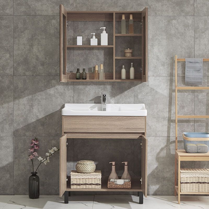 Wood Bathroom Vanity Rectangle Single Sink Mirror Freestanding Vanity Set with 2 Doors Clearhalo 'Bathroom Remodel & Bathroom Fixtures' 'Bathroom Vanities' 'bathroom_vanities' 'Home Improvement' 'home_improvement' 'home_improvement_bathroom_vanities' 1200x1200_6919bc98-98a2-4386-92fb-57019d2672df