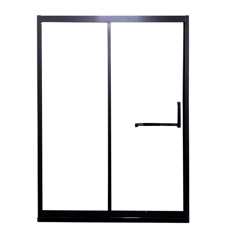Black Single Sliding Shower Door Framed Tempered Shower Doors Clearhalo 'Bathroom Remodel & Bathroom Fixtures' 'Home Improvement' 'home_improvement' 'home_improvement_shower_tub_doors' 'Shower and Tub Doors' 'shower_tub_doors' 'Showers & Bathtubs' 1200x1200_6920735b-3ae4-43a9-a64a-1c7093b11d2b