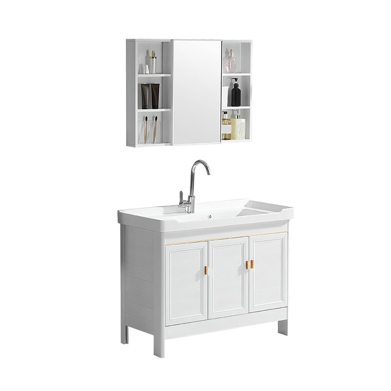 Freestanding Bath Vanity White Mirror Rectangular Single Sink Vanity with Doors Clearhalo 'Bathroom Remodel & Bathroom Fixtures' 'Bathroom Vanities' 'bathroom_vanities' 'Home Improvement' 'home_improvement' 'home_improvement_bathroom_vanities' 1200x1200_694762be-0f9d-485a-94f4-895725934e79
