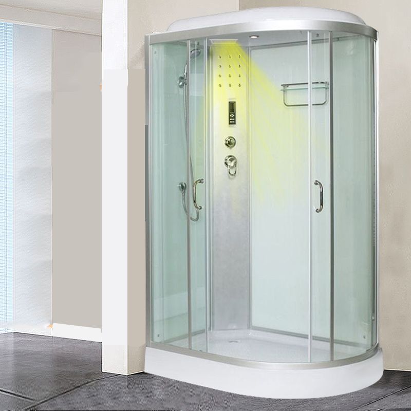 Tempered Glass Double Sliding Shower Enclosure White Frame One Piece Shower Enclosure Clearhalo 'Bathroom Remodel & Bathroom Fixtures' 'Home Improvement' 'home_improvement' 'home_improvement_shower_stalls_enclosures' 'Shower Stalls & Enclosures' 'shower_stalls_enclosures' 'Showers & Bathtubs' 1200x1200_694c5d1b-2db0-4269-8935-abd59bb5c1f6