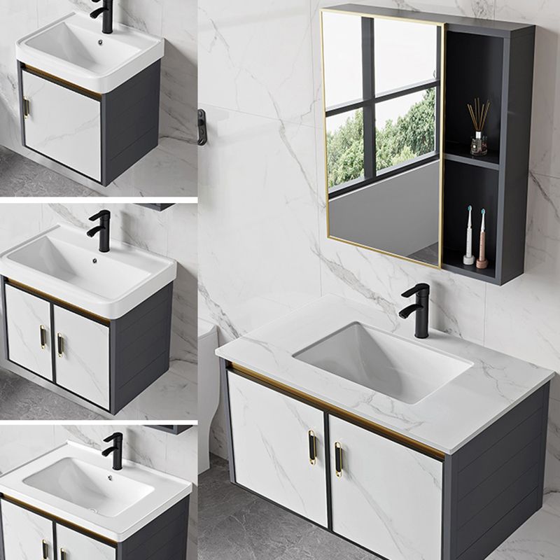 Sink Vanity Wall Mounted Mirror Drawers Ceramic Bathroom Vanity with Faucet Clearhalo 'Bathroom Remodel & Bathroom Fixtures' 'Bathroom Vanities' 'bathroom_vanities' 'Home Improvement' 'home_improvement' 'home_improvement_bathroom_vanities' 1200x1200_69564a3f-da88-4e09-ac9c-347e712b616a