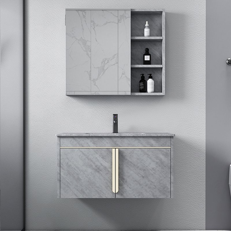 Glam Sink Vanity Wall-Mounted 2 Doors Rectangle Single Bathroom Sink Vanity with Mirror Clearhalo 'Bathroom Remodel & Bathroom Fixtures' 'Bathroom Vanities' 'bathroom_vanities' 'Home Improvement' 'home_improvement' 'home_improvement_bathroom_vanities' 1200x1200_696e3147-e683-439e-85cc-769965d4c299