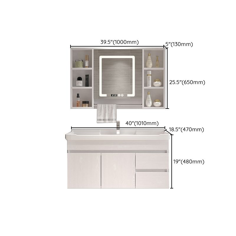 Wall Mounted Vanity White Wood Frame Rectangular 2 Doors Single Sink Vanity with Mirror Clearhalo 'Bathroom Remodel & Bathroom Fixtures' 'Bathroom Vanities' 'bathroom_vanities' 'Home Improvement' 'home_improvement' 'home_improvement_bathroom_vanities' 1200x1200_6975396f-3404-4e02-9dda-3359a7b37b94