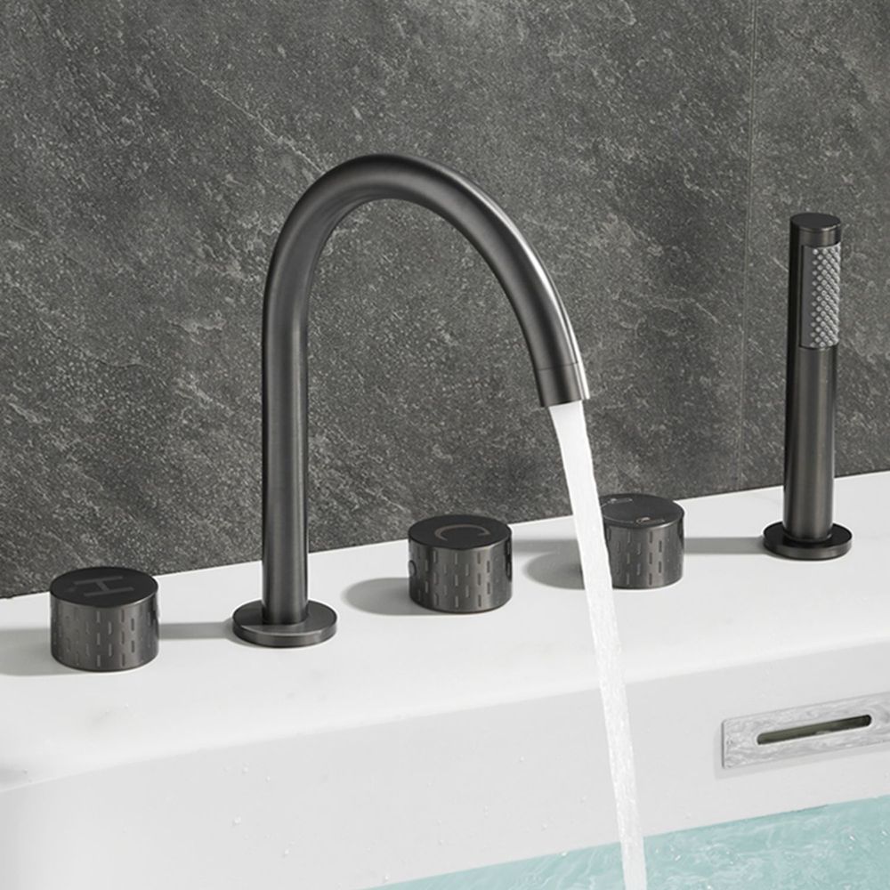 Contemporary Deck Mounted Copper Tub Faucet Low Arc Roman Tub Faucet Set Clearhalo 'Bathroom Remodel & Bathroom Fixtures' 'Bathtub Faucets' 'bathtub_faucets' 'Home Improvement' 'home_improvement' 'home_improvement_bathtub_faucets' 1200x1200_698ffdda-e288-405f-9c30-661c7957f0f2