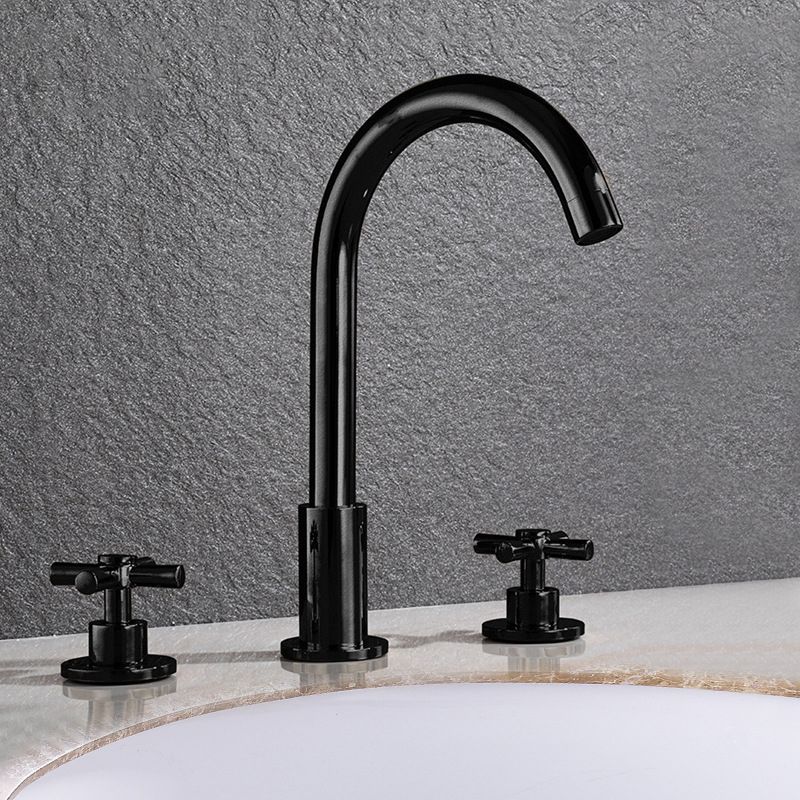 Goose Neck Bathroom Basin Faucet 2 Handle Hot and Cold Water Sink Faucet with Drain Clearhalo 'Bathroom Remodel & Bathroom Fixtures' 'Bathroom Sink Faucets' 'Bathroom Sinks & Faucet Components' 'bathroom_sink_faucets' 'Home Improvement' 'home_improvement' 'home_improvement_bathroom_sink_faucets' 1200x1200_69ab419a-3612-448b-9967-922548570d7b