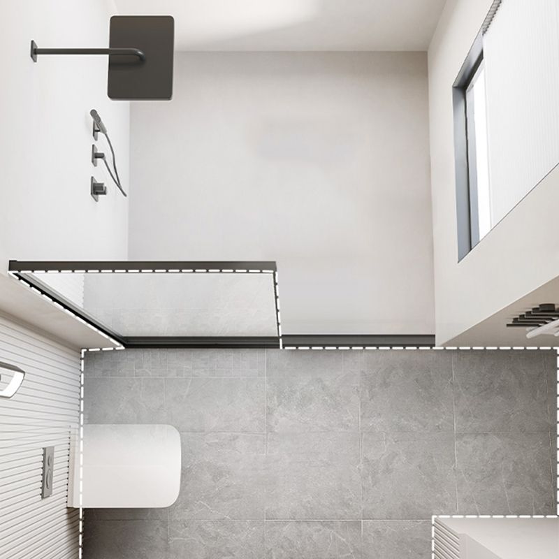 Black Fixed Shower Screen Full Frame Half Partition Bathroom Door Clearhalo 'Bathroom Remodel & Bathroom Fixtures' 'Home Improvement' 'home_improvement' 'home_improvement_shower_tub_doors' 'Shower and Tub Doors' 'shower_tub_doors' 'Showers & Bathtubs' 1200x1200_69ae8674-6bbc-410a-ab3e-1d1ffd0fd218