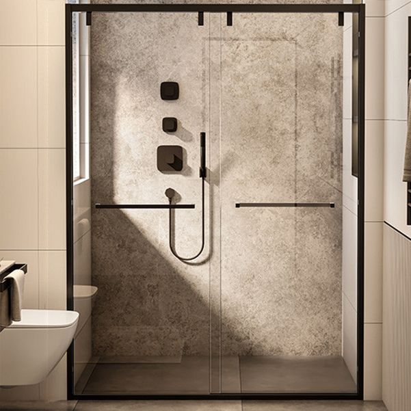 Double Sliding Shower Doors Black Tempered Glass Shower Bath Door Clearhalo 'Bathroom Remodel & Bathroom Fixtures' 'Home Improvement' 'home_improvement' 'home_improvement_shower_tub_doors' 'Shower and Tub Doors' 'shower_tub_doors' 'Showers & Bathtubs' 1200x1200_69f36851-419b-4b50-9890-eab2e1e87789