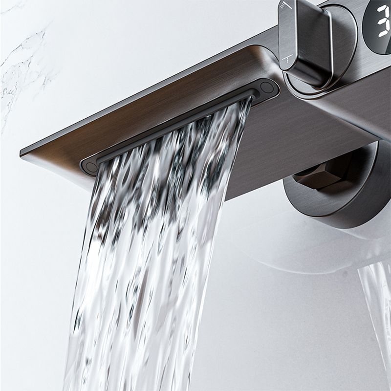 Wall Mounted Metal Bathroom Faucet Low Arc Waterfall Tub Filler Clearhalo 'Bathroom Remodel & Bathroom Fixtures' 'Bathtub Faucets' 'bathtub_faucets' 'Home Improvement' 'home_improvement' 'home_improvement_bathtub_faucets' 1200x1200_6a16b147-4ce2-41e5-974f-c493f3657853