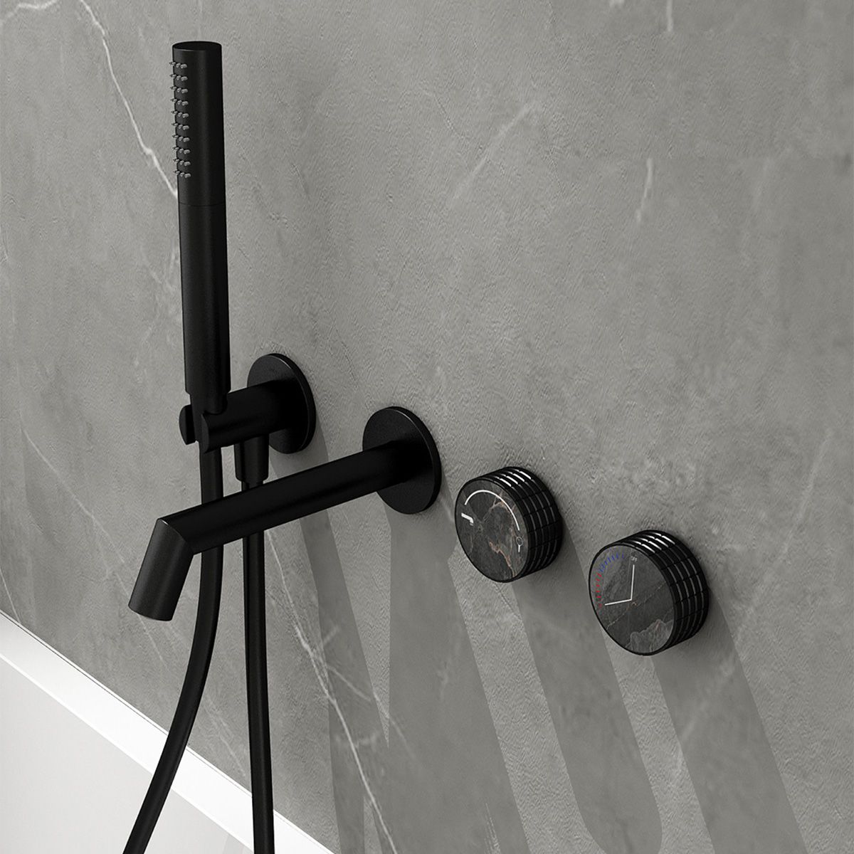 Wall Mounted Tub Faucet 2 Handle Valve Tub Spout Trim with Hand Shower Clearhalo 'Bathroom Remodel & Bathroom Fixtures' 'Bathtub Faucets' 'bathtub_faucets' 'Home Improvement' 'home_improvement' 'home_improvement_bathtub_faucets' 1200x1200_6a4ba341-f86c-49f8-8608-e122df1be0a6