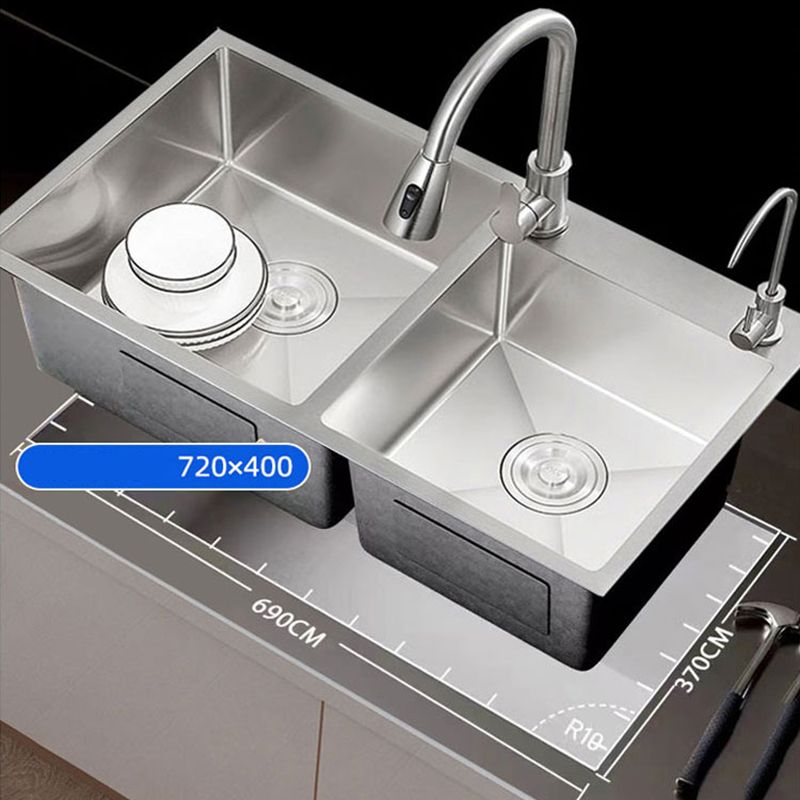 Contemporary Style Kitchen Sink Stainless Steel 2 Holes Drop-In Kitchen Double Sink Clearhalo 'Home Improvement' 'home_improvement' 'home_improvement_kitchen_sinks' 'Kitchen Remodel & Kitchen Fixtures' 'Kitchen Sinks & Faucet Components' 'Kitchen Sinks' 'kitchen_sinks' 1200x1200_6a4ea8ae-f683-4538-bc81-67a1ca3f9622