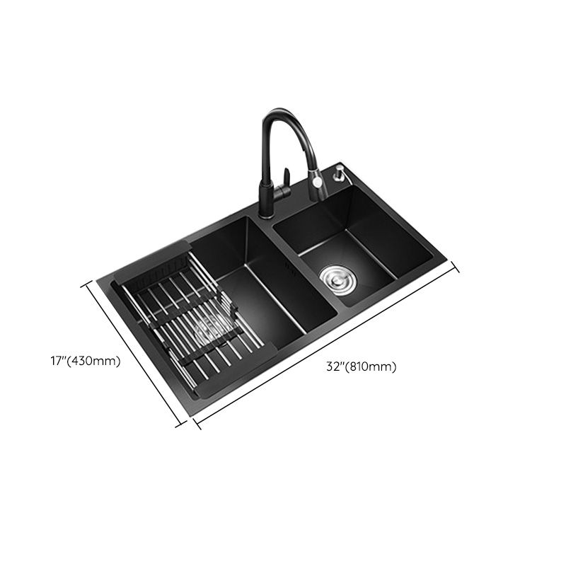 Single Bowl Black Kitchen Sink with Drain Assembly Drop-In Contemporary Sink Clearhalo 'Home Improvement' 'home_improvement' 'home_improvement_kitchen_sinks' 'Kitchen Remodel & Kitchen Fixtures' 'Kitchen Sinks & Faucet Components' 'Kitchen Sinks' 'kitchen_sinks' 1200x1200_6a60125c-e263-4150-b47e-bc2368c48993