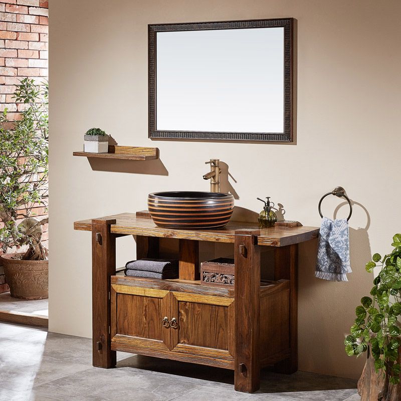 Modern Wood Bathroom Vanity Freestanding Bathroom Sink Vanity with Mirror Clearhalo 'Bathroom Remodel & Bathroom Fixtures' 'Bathroom Vanities' 'bathroom_vanities' 'Home Improvement' 'home_improvement' 'home_improvement_bathroom_vanities' 1200x1200_6a680a00-af56-43e4-b1b5-415f1c5552ac