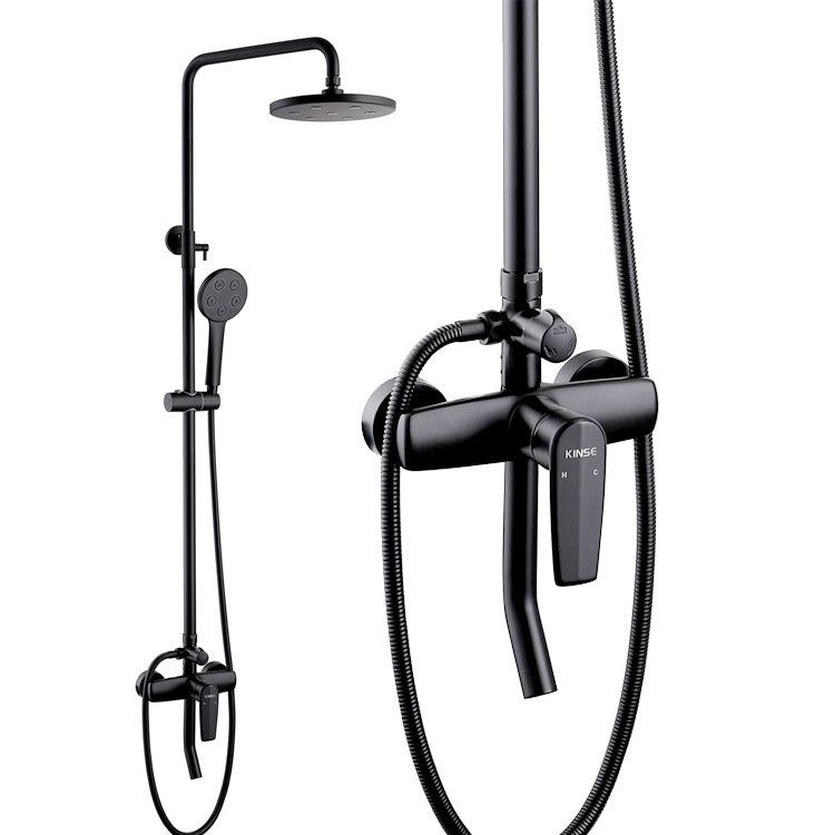 Black Shower Set Round Swivel Faucet Lever Handle Two Shower Head Shower System Clearhalo 'Bathroom Remodel & Bathroom Fixtures' 'Home Improvement' 'home_improvement' 'home_improvement_shower_faucets' 'Shower Faucets & Systems' 'shower_faucets' 'Showers & Bathtubs Plumbing' 'Showers & Bathtubs' 1200x1200_6a9e7e98-9f77-4d23-8e1b-74a695512619