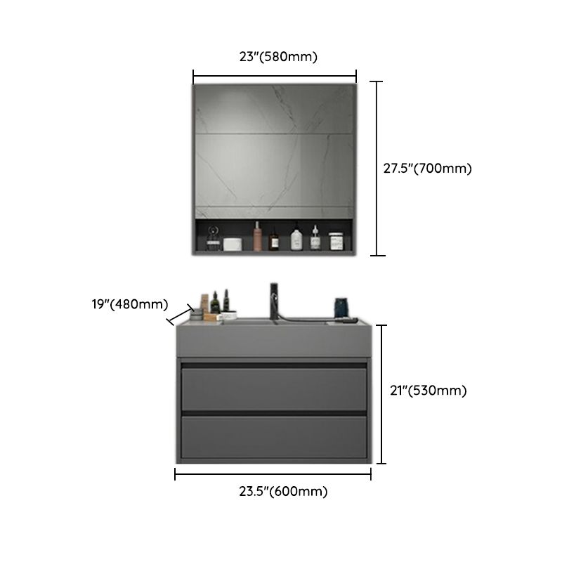 2 Drawers Bathroom Vanity Single Sink Wood Frame Mirror Soft Close Door in Grey Clearhalo 'Bathroom Remodel & Bathroom Fixtures' 'Bathroom Vanities' 'bathroom_vanities' 'Home Improvement' 'home_improvement' 'home_improvement_bathroom_vanities' 1200x1200_6ac9d554-e061-4795-9209-d9ca7bacf134