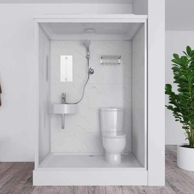 White Rectangle Shower Stall with Shower Base Tempered Glass Shower Stall Clearhalo 'Bathroom Remodel & Bathroom Fixtures' 'Home Improvement' 'home_improvement' 'home_improvement_shower_stalls_enclosures' 'Shower Stalls & Enclosures' 'shower_stalls_enclosures' 'Showers & Bathtubs' 1200x1200_6ad0ec39-3036-4c98-8809-1a25b5e95f3b