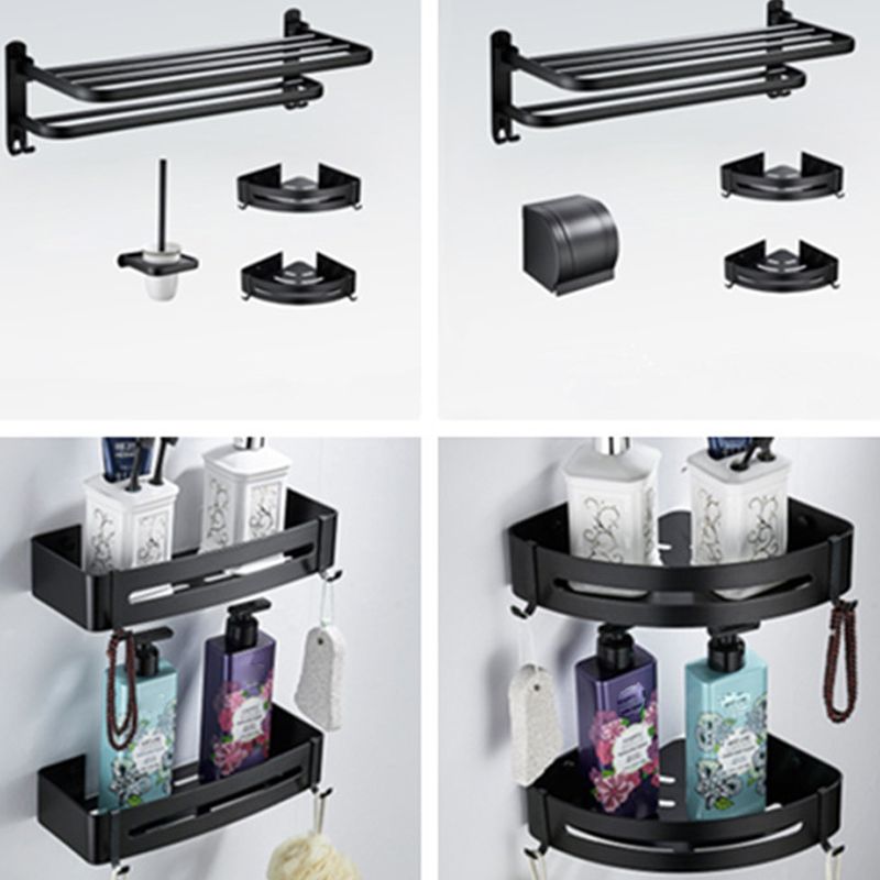 Contemporary 8-Piece Bathroom Hardware Set Matte Black Bath Shelf/Paper Holder/Robe Hooks Clearhalo 'Bathroom Hardware Sets' 'Bathroom Hardware' 'Bathroom Remodel & Bathroom Fixtures' 'bathroom_hardware_sets' 'Home Improvement' 'home_improvement' 'home_improvement_bathroom_hardware_sets' 1200x1200_6af48827-104e-4d72-8e51-d3fd922395d3