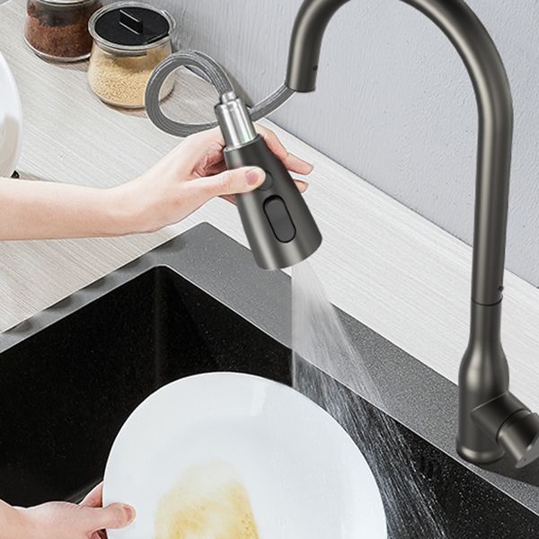 Contemporary Single Handle Kitchen Faucet Pull Out 1 Hold Bar Faucet with No Sensor Clearhalo 'Home Improvement' 'home_improvement' 'home_improvement_kitchen_faucets' 'Kitchen Faucets' 'Kitchen Remodel & Kitchen Fixtures' 'Kitchen Sinks & Faucet Components' 'kitchen_faucets' 1200x1200_6afc9b41-229f-4663-b8c1-7d2f89687442