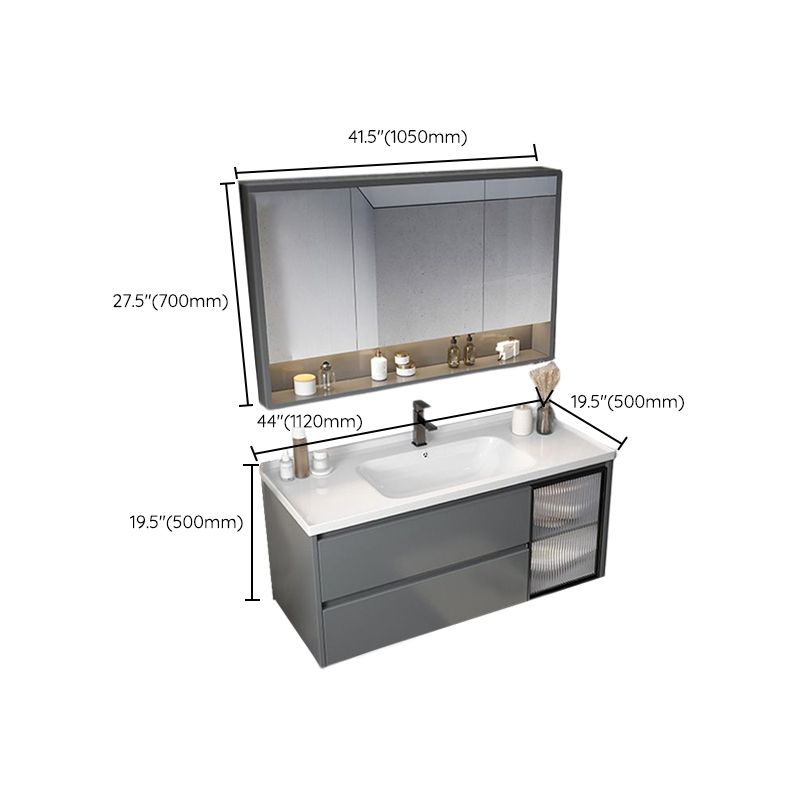 Modern Gray Vanity Sink Mirror Cabinet Wall-Mounted Bathroom Vanity Cabinet with Drawers Clearhalo 'Bathroom Remodel & Bathroom Fixtures' 'Bathroom Vanities' 'bathroom_vanities' 'Home Improvement' 'home_improvement' 'home_improvement_bathroom_vanities' 1200x1200_6aff9748-c772-481d-a9fe-277bec31af9f