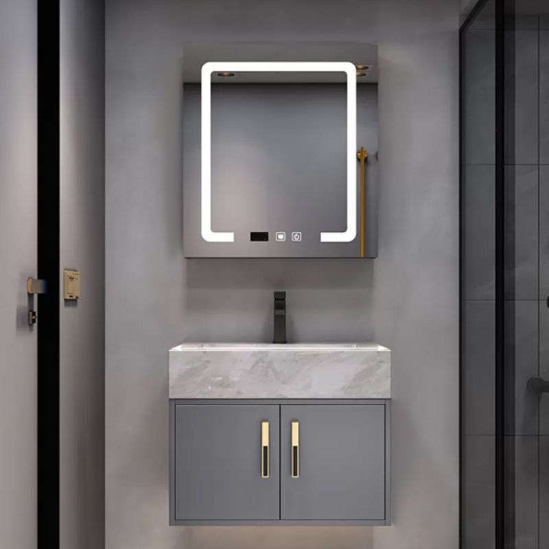 Glam Bathroom Sink Vanity Carrara Marble with Mirror and Standalone Cabinet Vanity Set Clearhalo 'Bathroom Remodel & Bathroom Fixtures' 'Bathroom Vanities' 'bathroom_vanities' 'Home Improvement' 'home_improvement' 'home_improvement_bathroom_vanities' 1200x1200_6b0a589b-68eb-4470-af9f-07c4956b1140