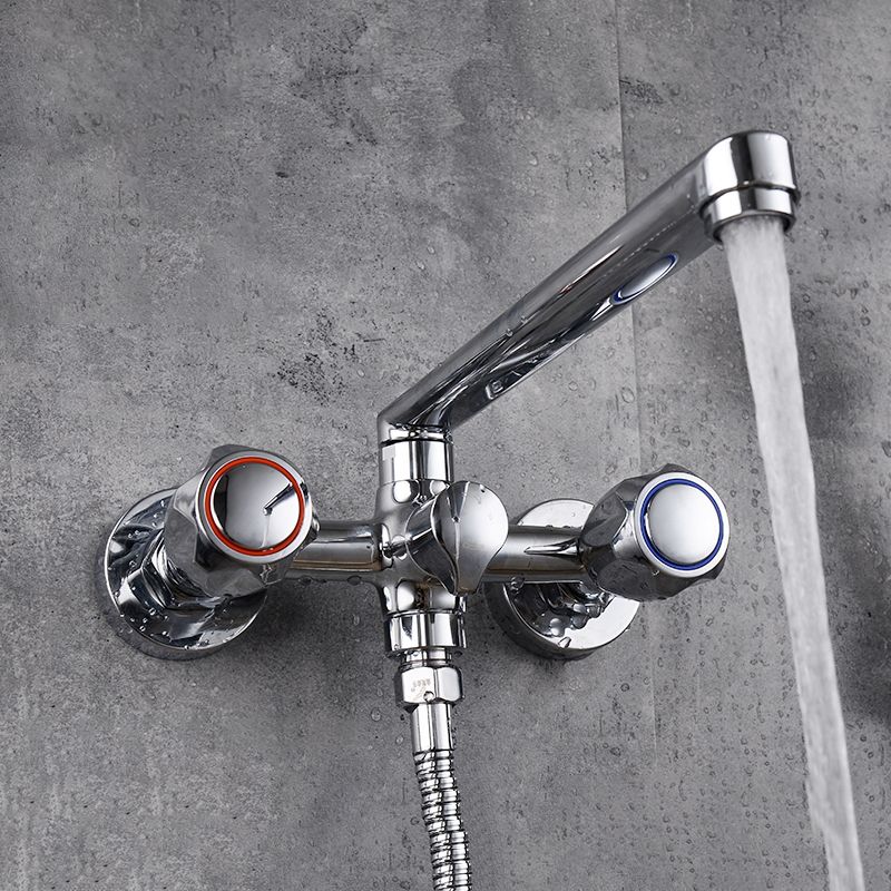Contemporary Tub Faucet Trim Chrome Wall Mounted Swivel Spout with Handheld Shower Clearhalo 'Bathroom Remodel & Bathroom Fixtures' 'Bathtub Faucets' 'bathtub_faucets' 'Home Improvement' 'home_improvement' 'home_improvement_bathtub_faucets' 1200x1200_6b2b2e27-31e9-47e9-9e72-2813bb15651a