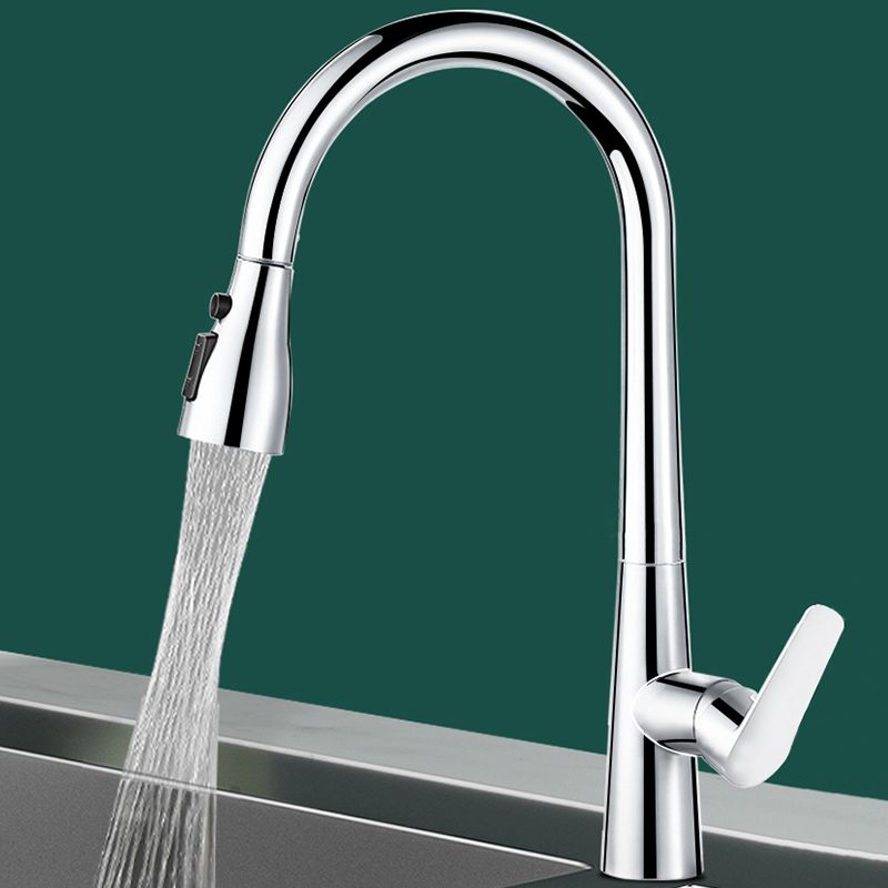 Modern Style Kitchen Faucet Copper Lever Handle Gooseneck Kitchen Faucet Clearhalo 'Home Improvement' 'home_improvement' 'home_improvement_kitchen_faucets' 'Kitchen Faucets' 'Kitchen Remodel & Kitchen Fixtures' 'Kitchen Sinks & Faucet Components' 'kitchen_faucets' 1200x1200_6b568dfa-e472-449a-a3f9-1e44a57ba11b