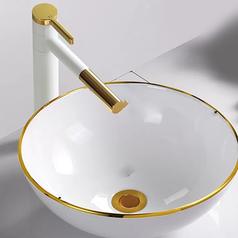 Round Bathroom Sink Ceramic Washroom Sink with Rod Handle Faucet Clearhalo 'Bathroom Remodel & Bathroom Fixtures' 'Bathroom Sinks & Faucet Components' 'Bathroom Sinks' 'bathroom_sink' 'Home Improvement' 'home_improvement' 'home_improvement_bathroom_sink' 1200x1200_6b57e34d-7997-4fcd-a6f1-e86b9930b0cc