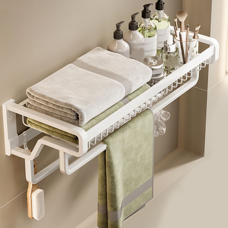 Contemporary Bath Hardware Set in Stainless Aluminum Matte White Robe Hooks/Bath Shelf Clearhalo 'Bathroom Hardware Sets' 'Bathroom Hardware' 'Bathroom Remodel & Bathroom Fixtures' 'bathroom_hardware_sets' 'Home Improvement' 'home_improvement' 'home_improvement_bathroom_hardware_sets' 1200x1200_6b7c0ea8-b3e9-4e6d-b83a-d97da8293404
