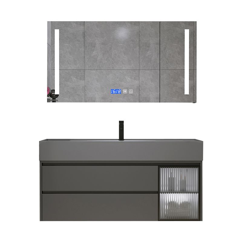 Wood Frame Bathroom Vanity Grey 2 Drawers Single Sink Mirror Wall Mount Rectangular Vanity Clearhalo 'Bathroom Remodel & Bathroom Fixtures' 'Bathroom Vanities' 'bathroom_vanities' 'Home Improvement' 'home_improvement' 'home_improvement_bathroom_vanities' 1200x1200_6b819a6f-dd17-4a15-ac15-ed6114fb7613