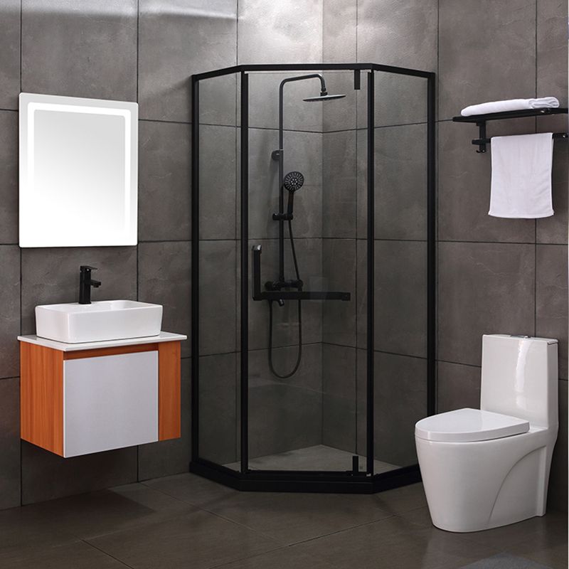 Black Stainless Steel Shower Stall Clear Pivot Shower Enclosure with Fixed Panel Clearhalo 'Bathroom Remodel & Bathroom Fixtures' 'Home Improvement' 'home_improvement' 'home_improvement_shower_stalls_enclosures' 'Shower Stalls & Enclosures' 'shower_stalls_enclosures' 'Showers & Bathtubs' 1200x1200_6bb82881-58b3-4c73-a50b-91d49c18e7cd