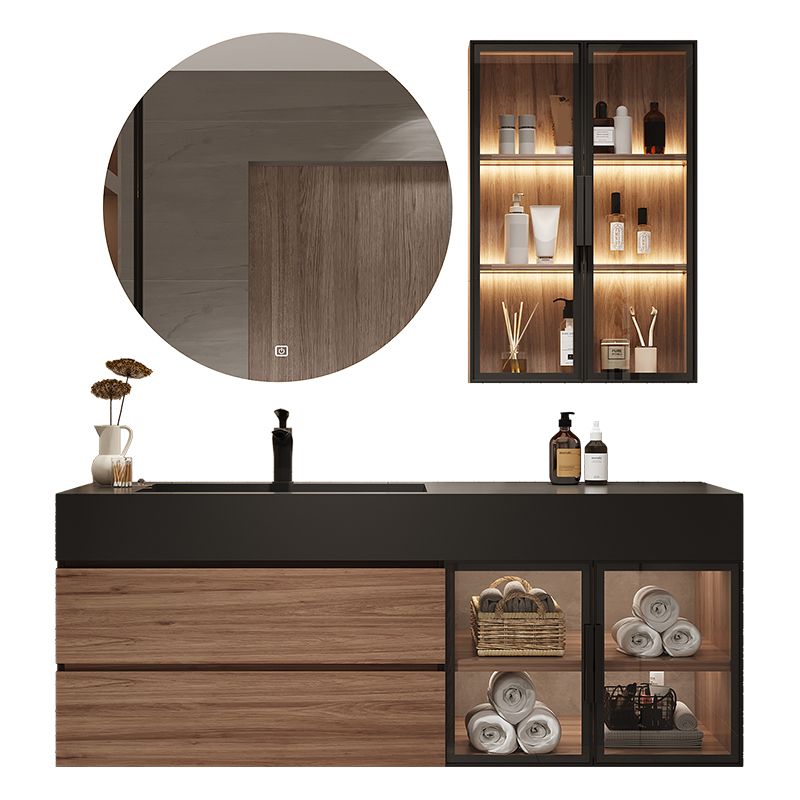 Waterproof Vanity Single Sink Drawers Wood Frame Wall-Mounted Vanity with Mirror Clearhalo 'Bathroom Remodel & Bathroom Fixtures' 'Bathroom Vanities' 'bathroom_vanities' 'Home Improvement' 'home_improvement' 'home_improvement_bathroom_vanities' 1200x1200_6be7e0fc-4c06-4085-982d-dda84b54b36b