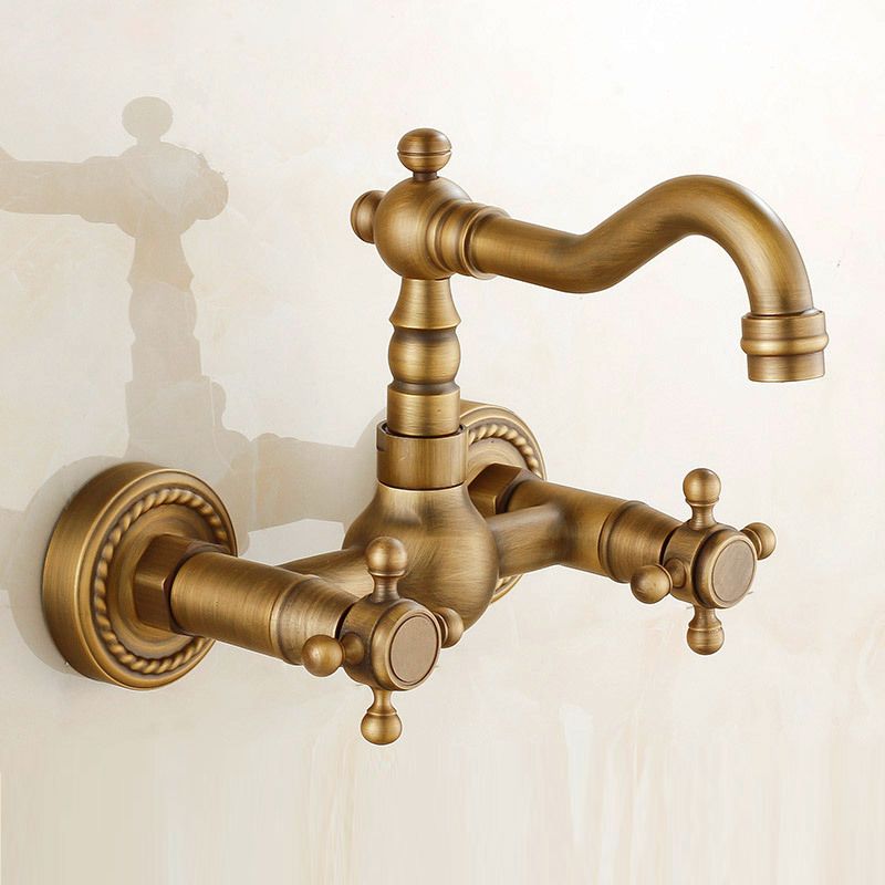 Vintage Tub Faucet Two Cross Handle Faucet Pure Copper Wall Mounted Faucet Clearhalo 'Bathroom Remodel & Bathroom Fixtures' 'Bathtub Faucets' 'bathtub_faucets' 'Home Improvement' 'home_improvement' 'home_improvement_bathtub_faucets' 1200x1200_6c141eb2-9251-4a66-ad1d-227c98dbdf18
