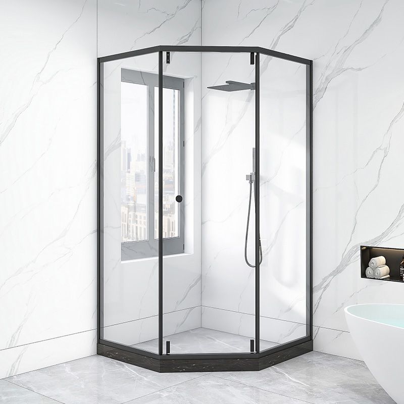 Neo-Angle Black Frame Shower Enclosure Tempered Glass Shower Stall with Fixed Panel Clearhalo 'Bathroom Remodel & Bathroom Fixtures' 'Home Improvement' 'home_improvement' 'home_improvement_shower_stalls_enclosures' 'Shower Stalls & Enclosures' 'shower_stalls_enclosures' 'Showers & Bathtubs' 1200x1200_6c19b60b-1ebe-423d-880c-e41b918dcee7