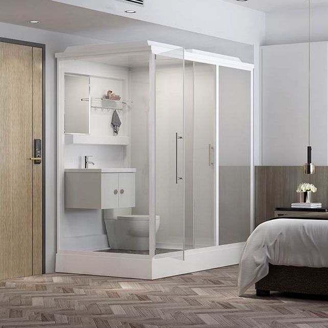 White Shower Stall Framed Single Sliding Rectangle Shower Kit Clearhalo 'Bathroom Remodel & Bathroom Fixtures' 'Home Improvement' 'home_improvement' 'home_improvement_shower_stalls_enclosures' 'Shower Stalls & Enclosures' 'shower_stalls_enclosures' 'Showers & Bathtubs' 1200x1200_6c2eedd4-6926-4760-8ee4-9b23e6eff1c2