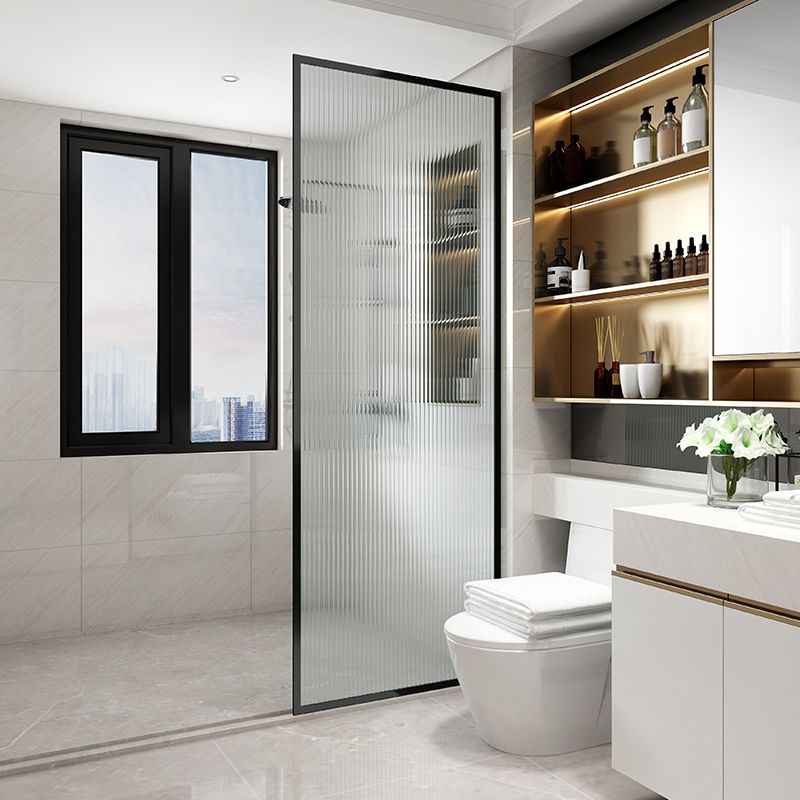 Black Full Frame Fixed Shower Screen Tempered Glass Shower Door Clearhalo 'Bathroom Remodel & Bathroom Fixtures' 'Home Improvement' 'home_improvement' 'home_improvement_shower_tub_doors' 'Shower and Tub Doors' 'shower_tub_doors' 'Showers & Bathtubs' 1200x1200_6c4c5f7e-b729-4918-a531-c9483b98d699