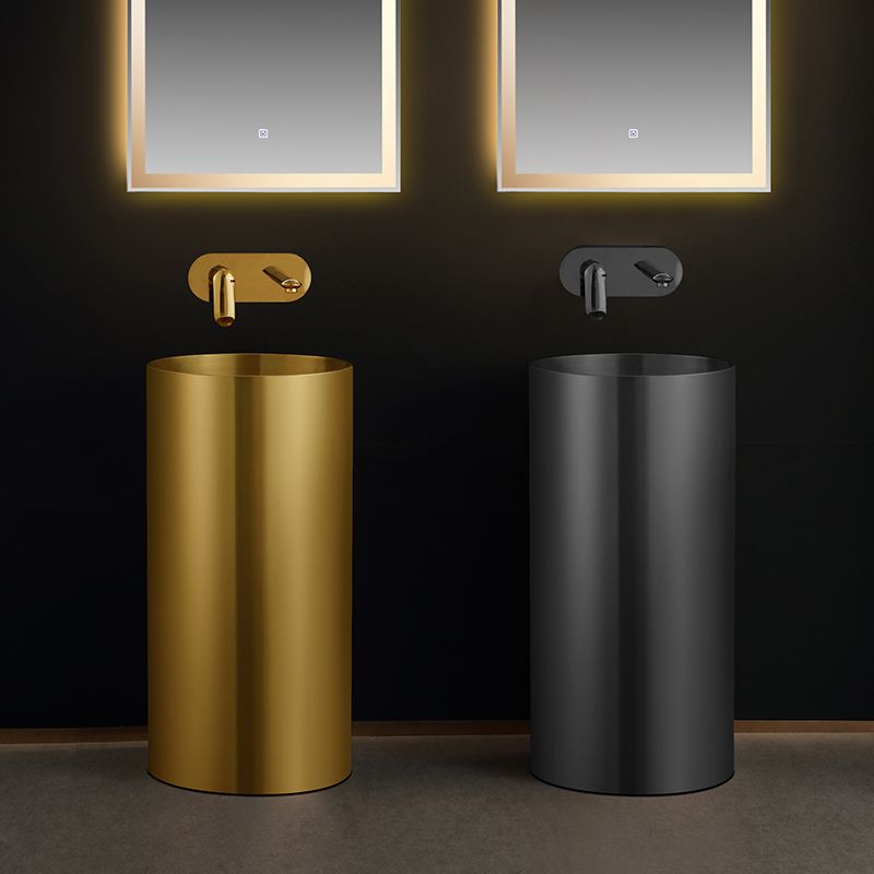 Contemporary Bathroom Sink with Faucet Round Metal Pedestal Bathroom Sink Clearhalo 'Bathroom Remodel & Bathroom Fixtures' 'Bathroom Sinks & Faucet Components' 'Bathroom Sinks' 'bathroom_sink' 'Home Improvement' 'home_improvement' 'home_improvement_bathroom_sink' 1200x1200_6c5d0632-4298-4905-a0c6-8ab73dcf2b77