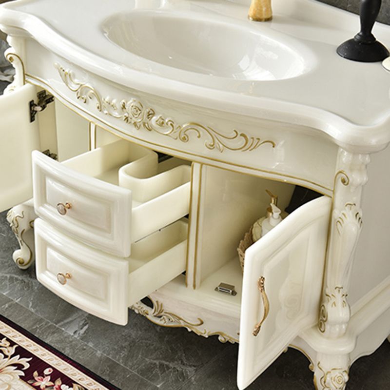 White Stone Bath Vanity 2 Drawers Rectangular Freestanding Single Sink Vanity with Mirror Clearhalo 'Bathroom Remodel & Bathroom Fixtures' 'Bathroom Vanities' 'bathroom_vanities' 'Home Improvement' 'home_improvement' 'home_improvement_bathroom_vanities' 1200x1200_6c7f0521-1e9b-4df4-9878-850fe1b5620d